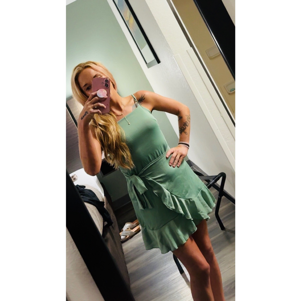 Altar'd State Green Mini Dress with Ruffle Hem